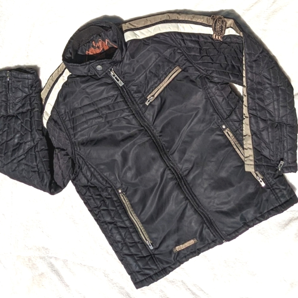 Point Zero PZ Demolition Moto Jacket Racing Bomber Black Motorcycle Med Vintage